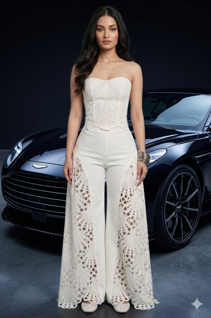 Carmen Strapless Eyelet Top & Wide Leg Pants Set