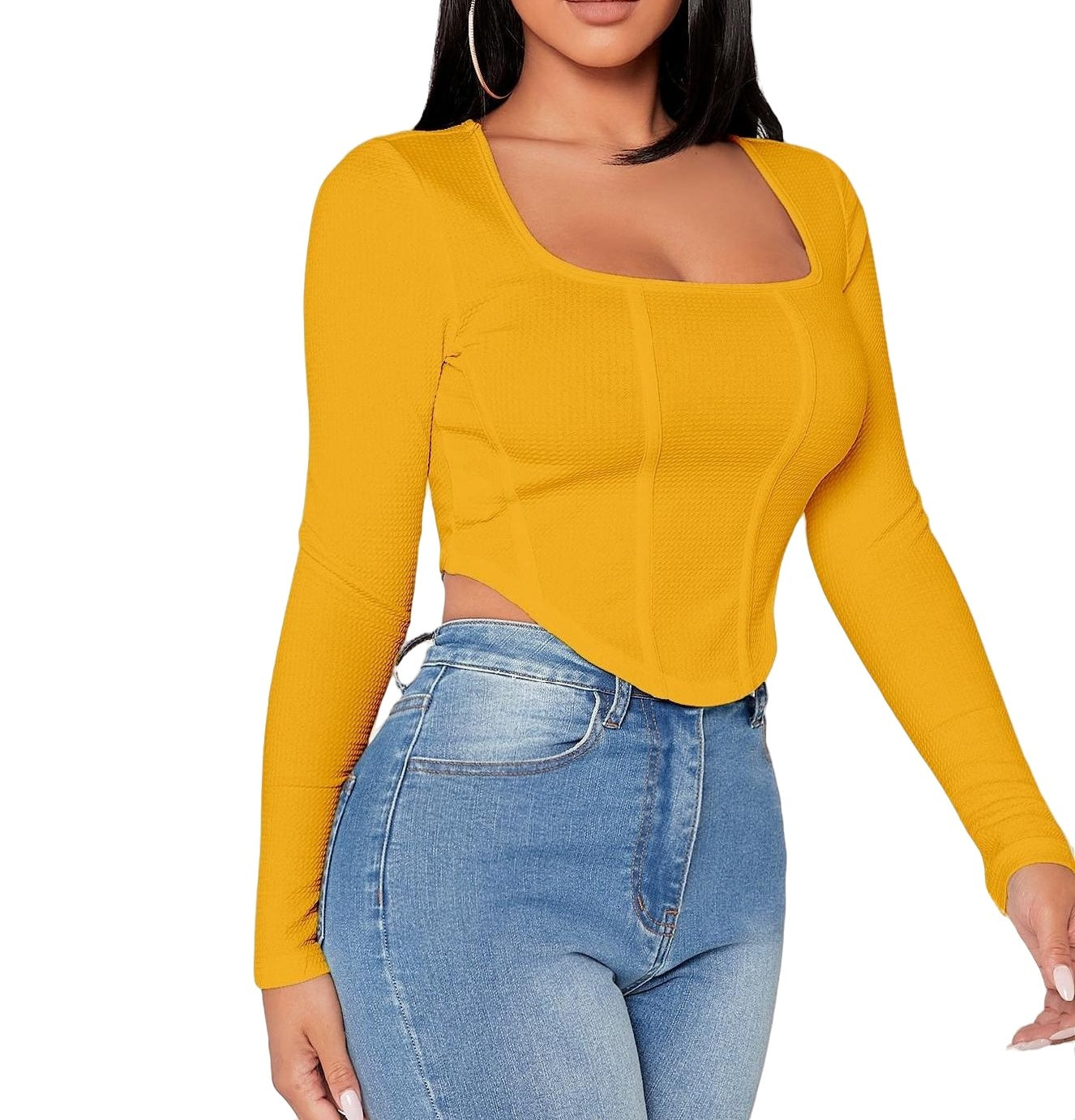 Casual Square Neck Long Sleeve Top