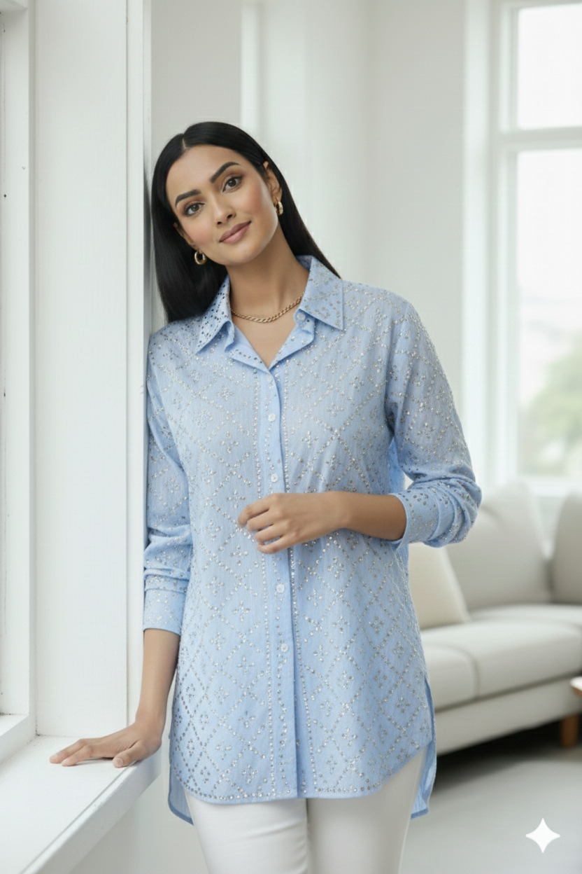 Deidra Crystal-Embellished Button Shirt