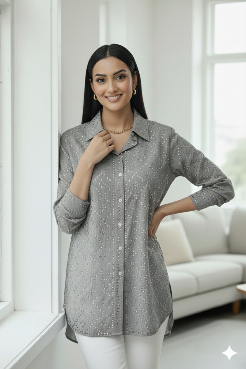 Deidra Crystal-Embellished Button Shirt
