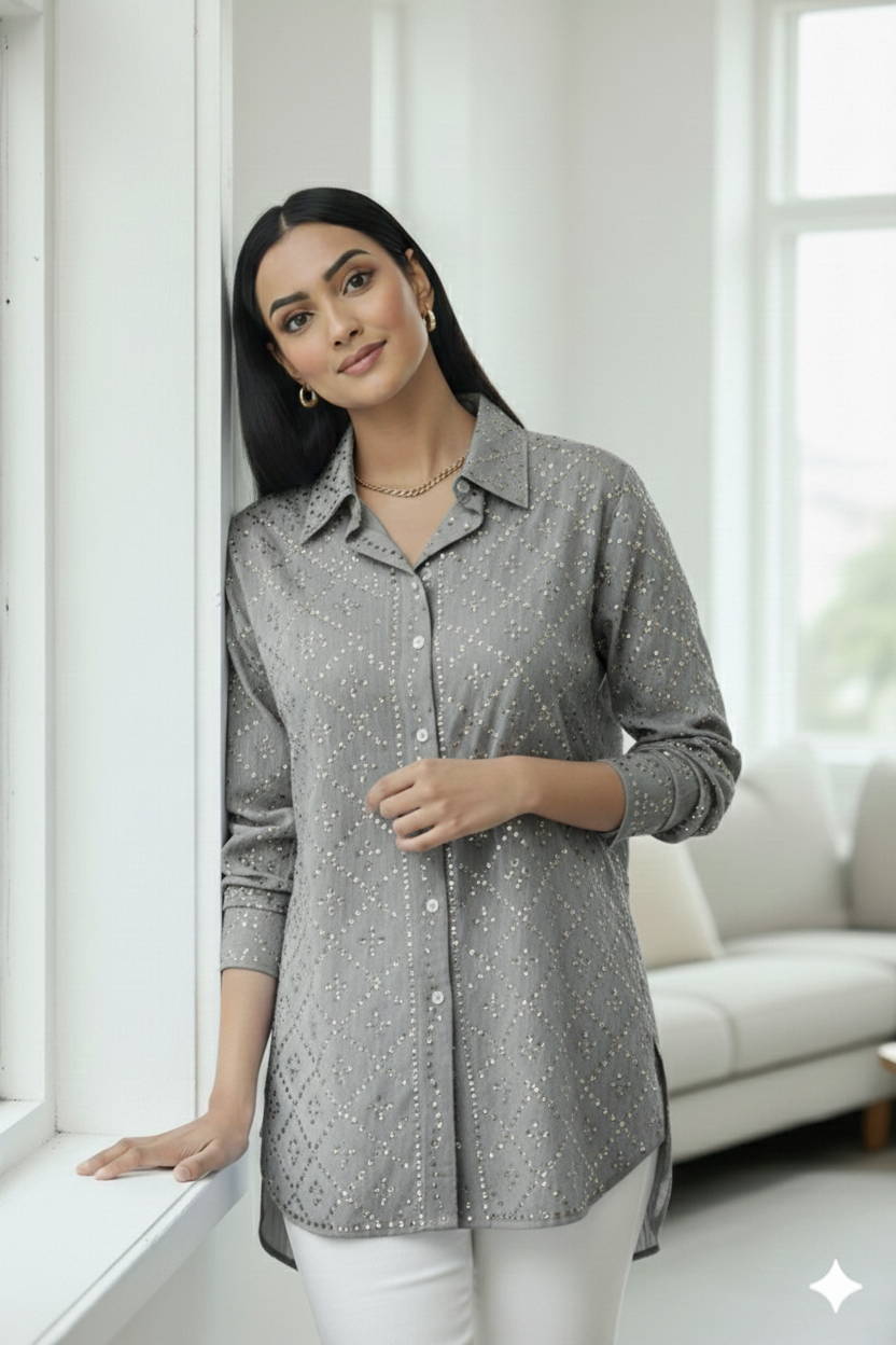 Deidra Crystal-Embellished Button Shirt