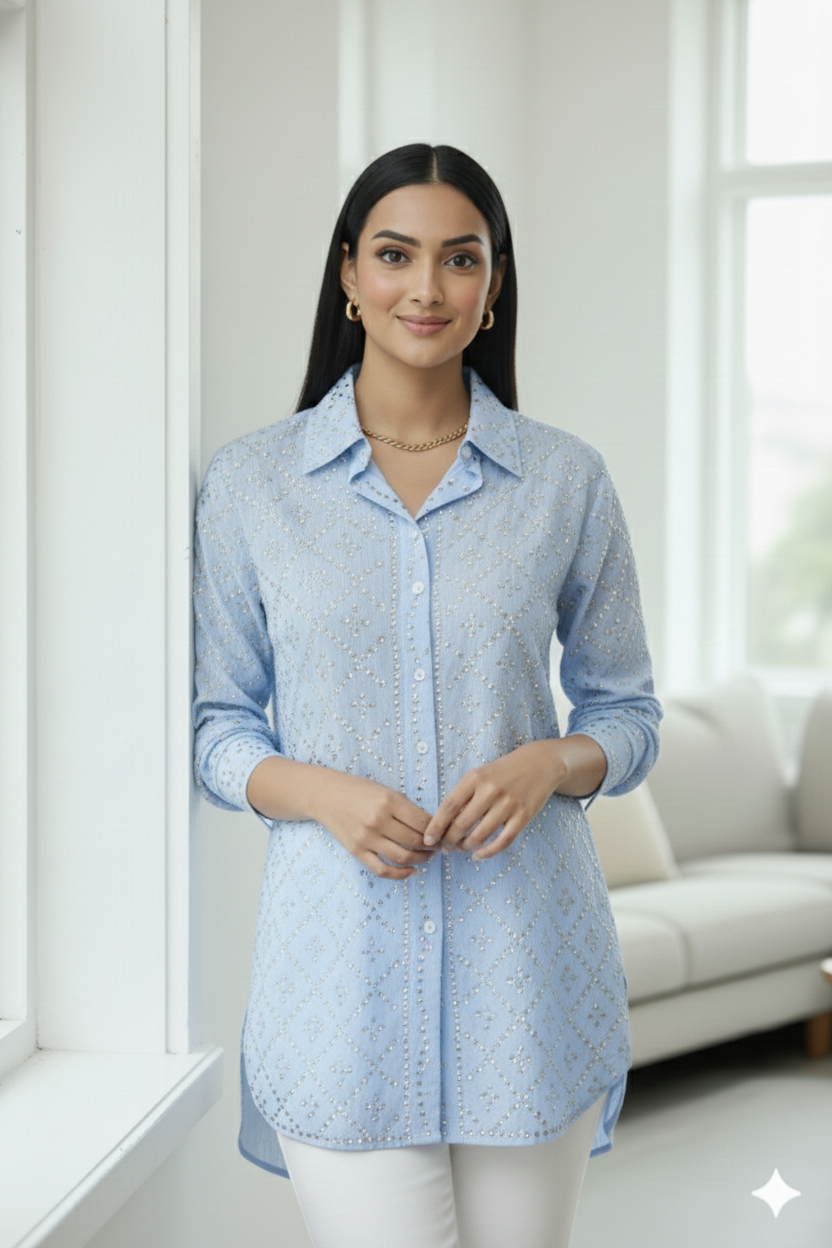 Deidra Crystal-Embellished Button Shirt