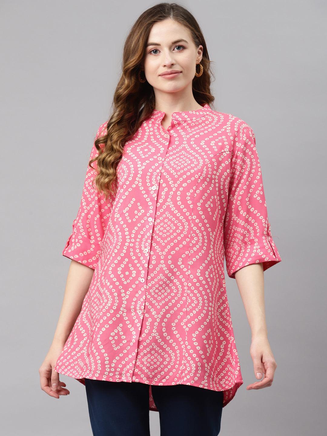 Divena Pink Bandhani Print Rayon Top - divena world