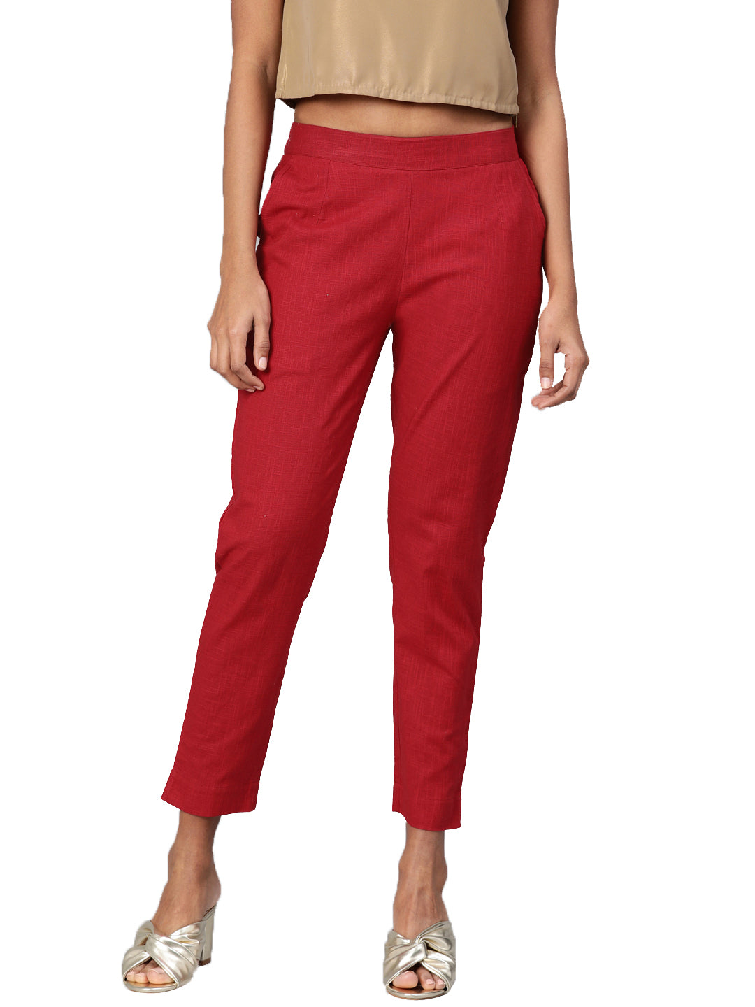 Maroon Straight Fit Solid Regular Trousers