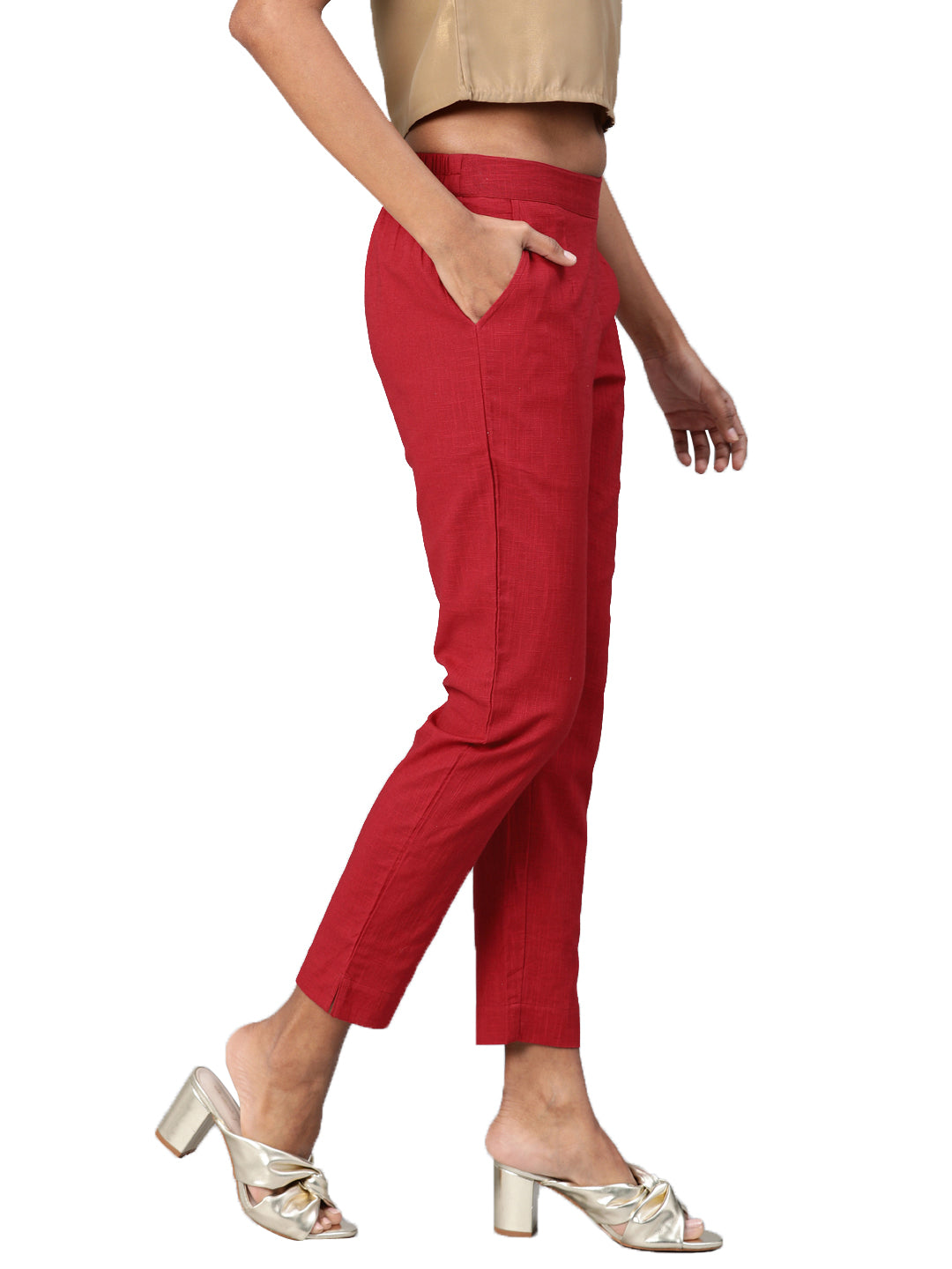 Maroon Straight Fit Solid Regular Trousers