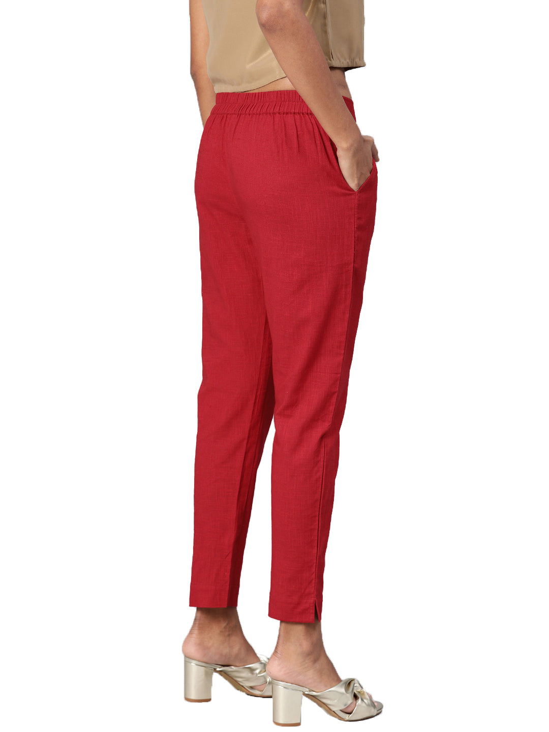 Maroon Straight Fit Solid Regular Trousers