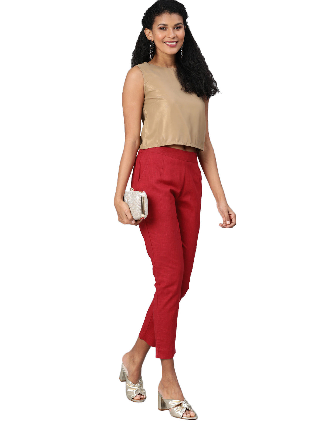 Maroon Straight Fit Solid Regular Trousers