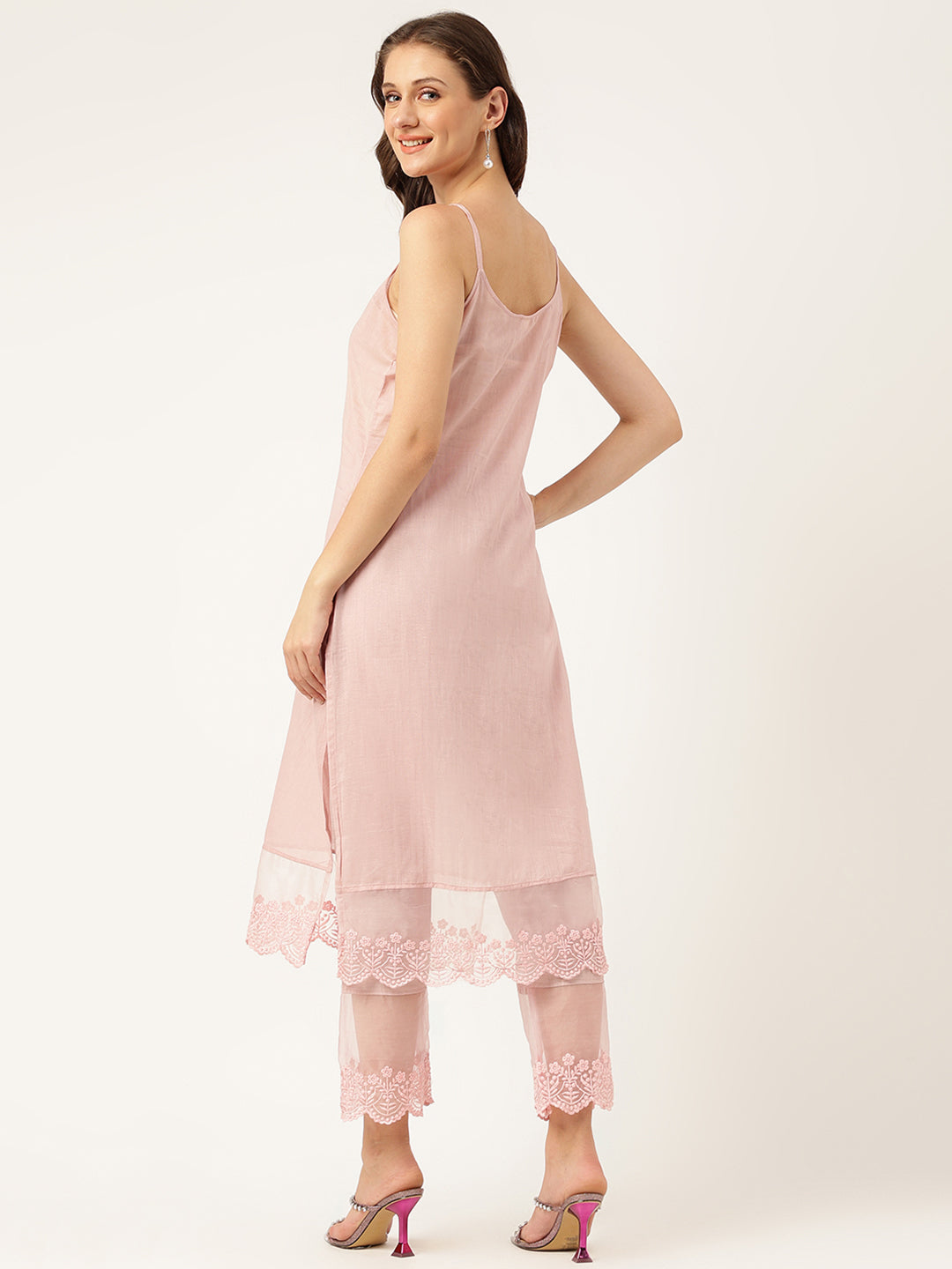 Solid Chanderi Kurta with Inner, Trouser Inner & Dupatta Set