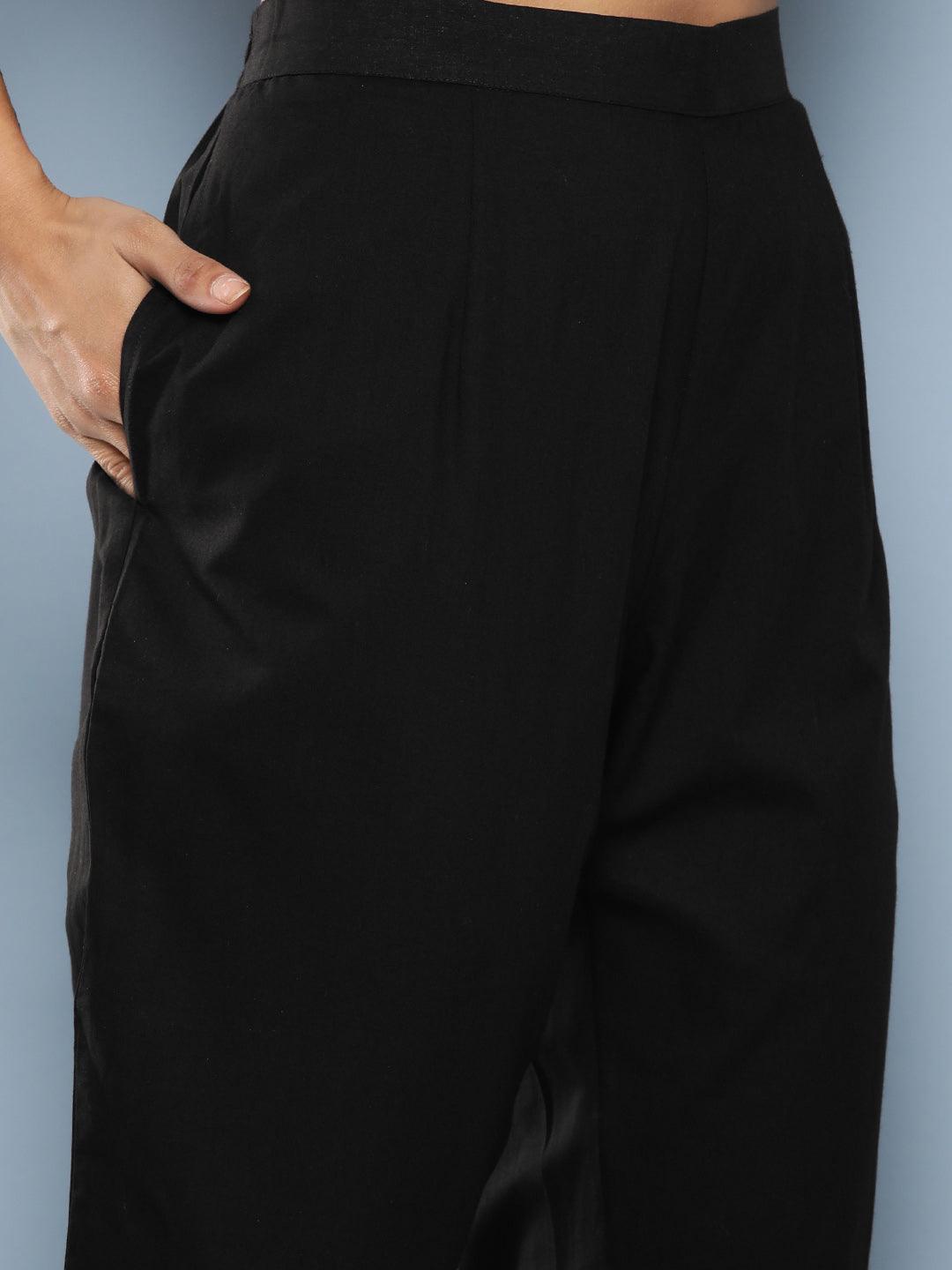 Divena Black Hand Painted Floral Organza Anarkali Kurta Pant Set with Dupatta - divena world