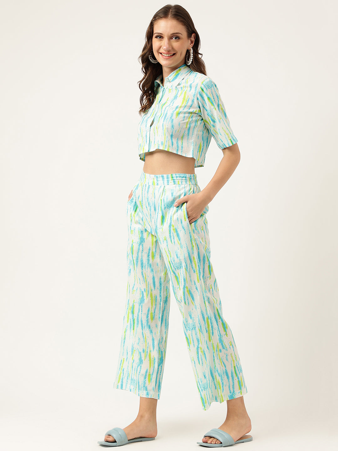 Women Tie And Dye Pure Cotton Shirt With Trousers