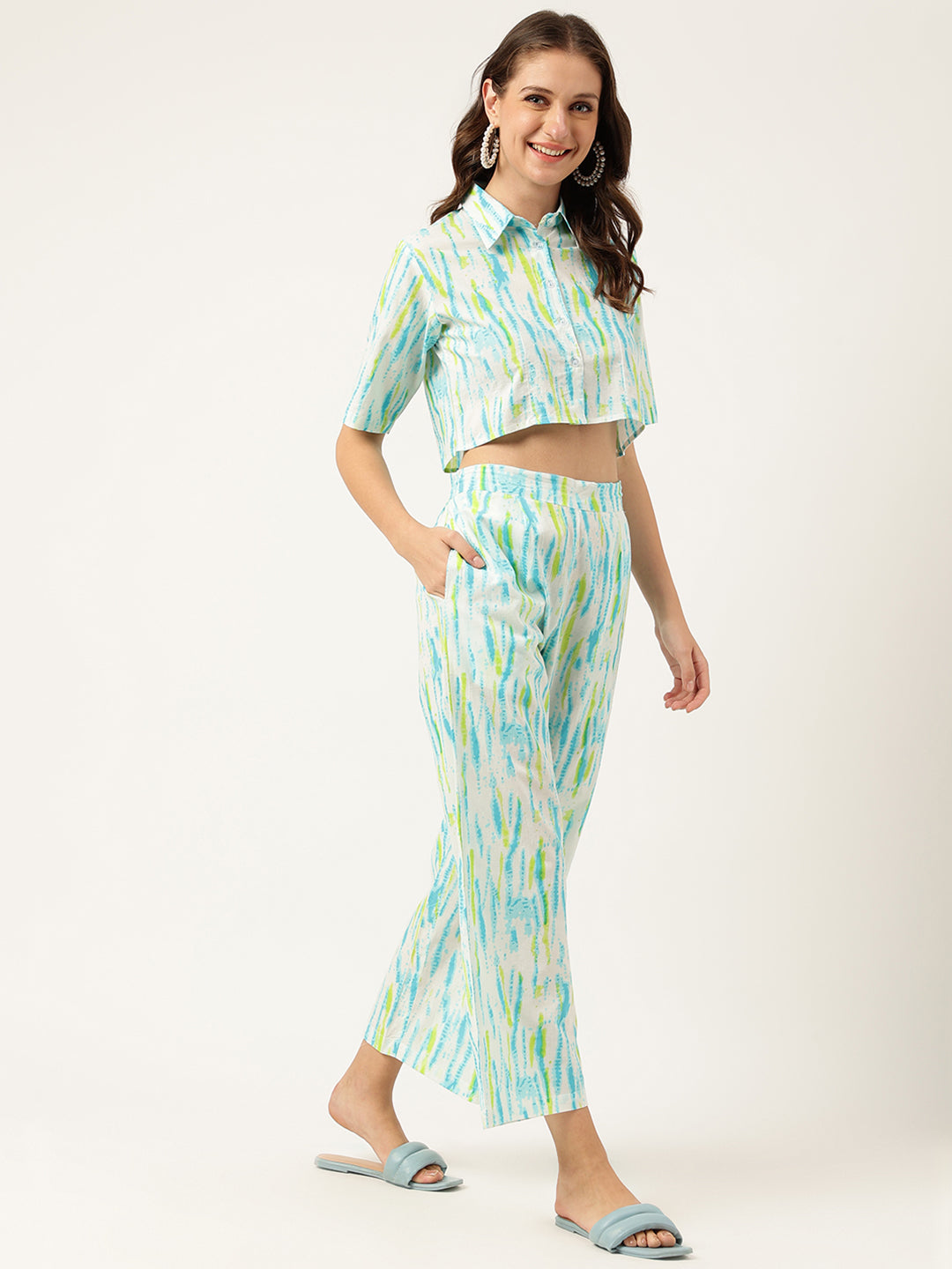 Women Tie And Dye Pure Cotton Shirt With Trousers