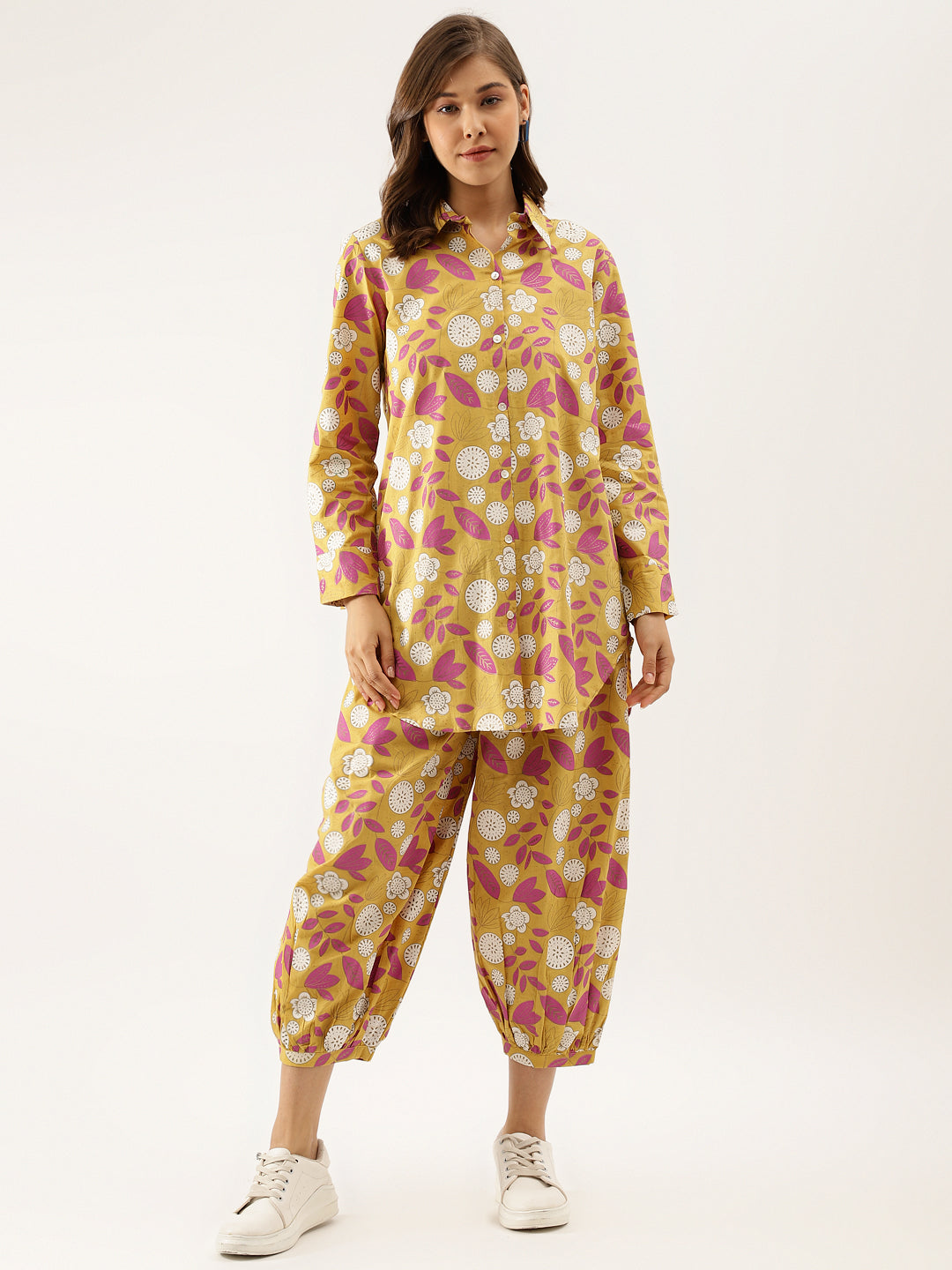 Mustard Floral Print Cotton Co-ord Set