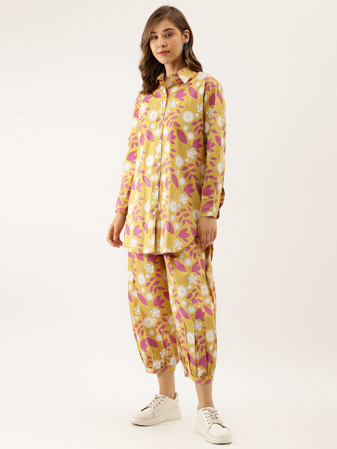 Mustard Floral Print Cotton Co-ord Set