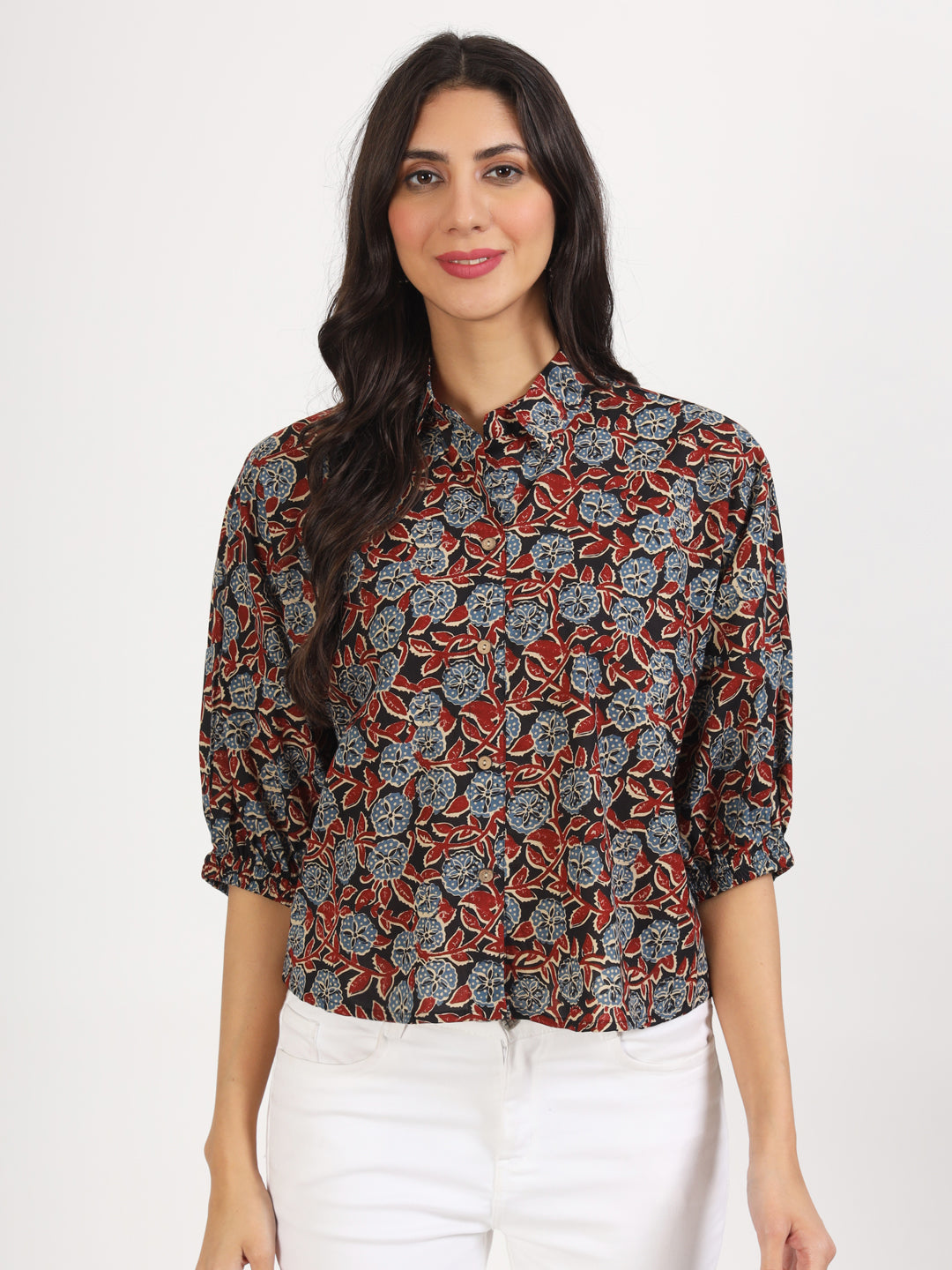 Black Floral Printed Cotton Shirt