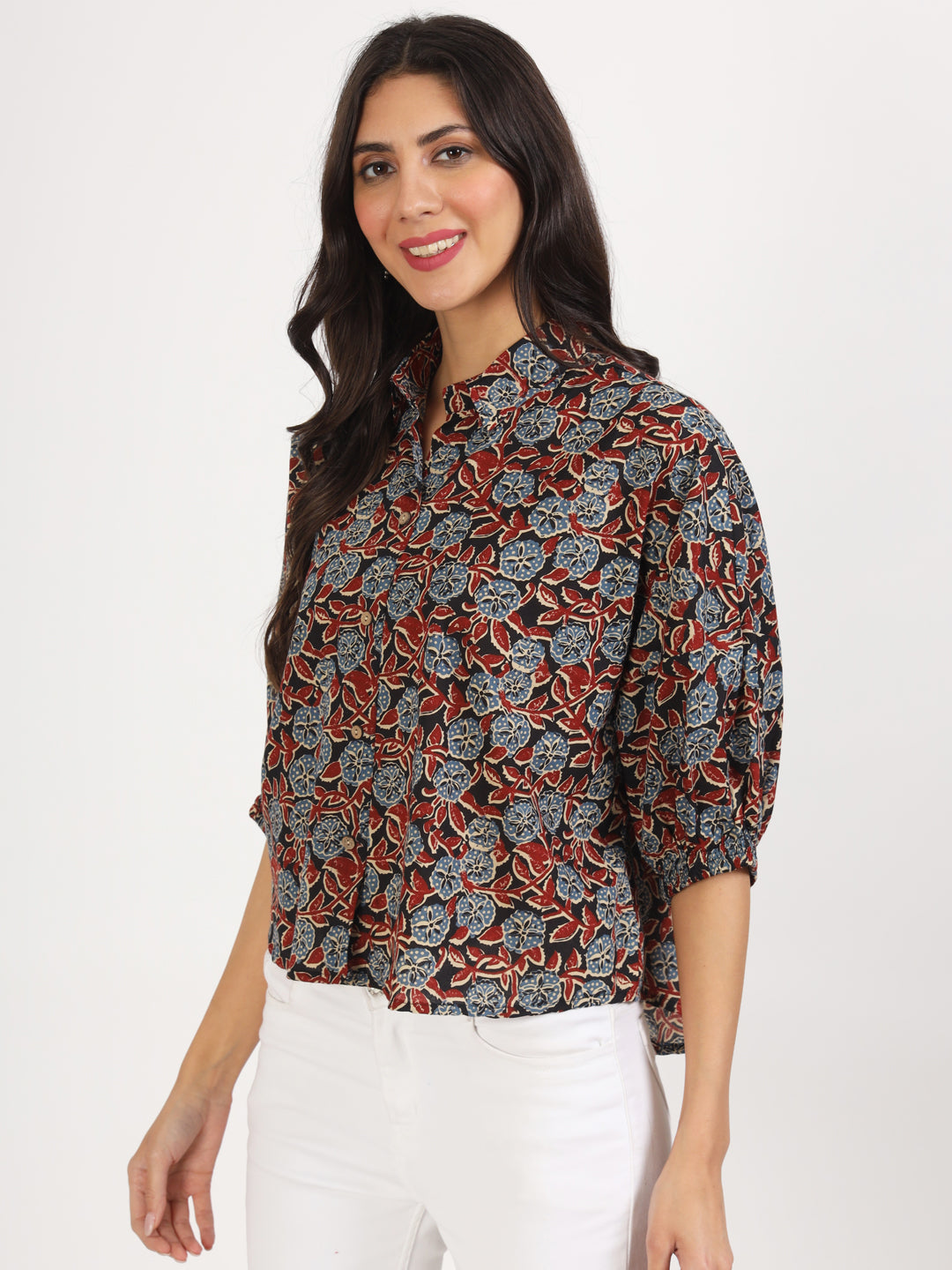 Black Floral Printed Cotton Shirt