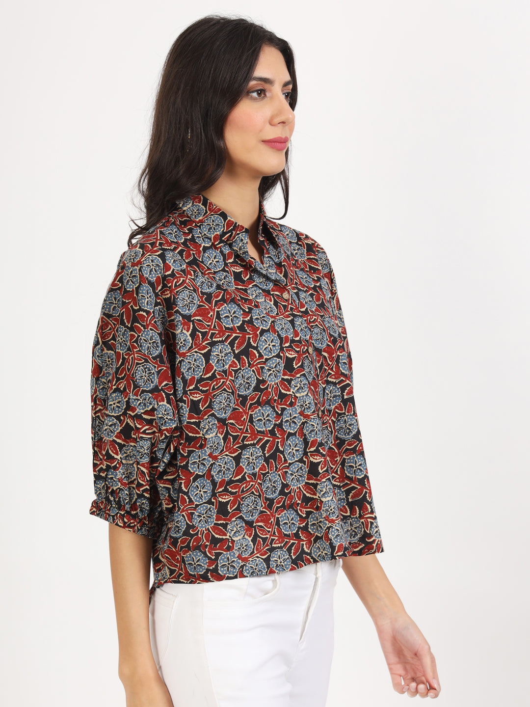 Black Floral Printed Cotton Shirt