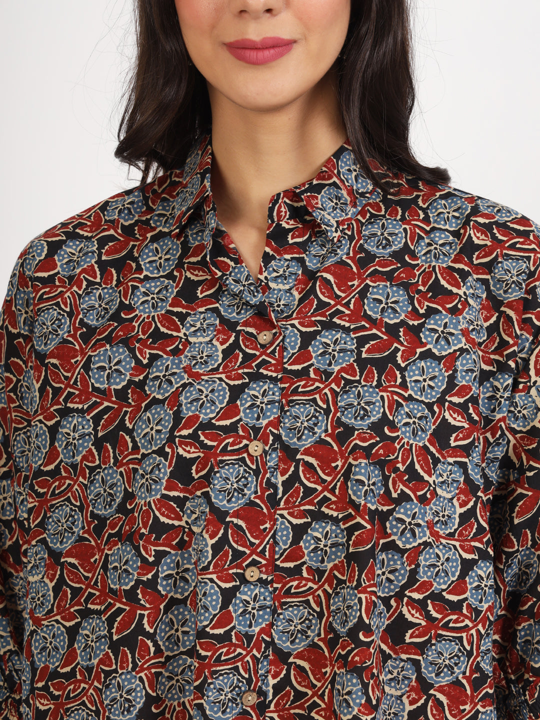 Black Floral Printed Cotton Shirt