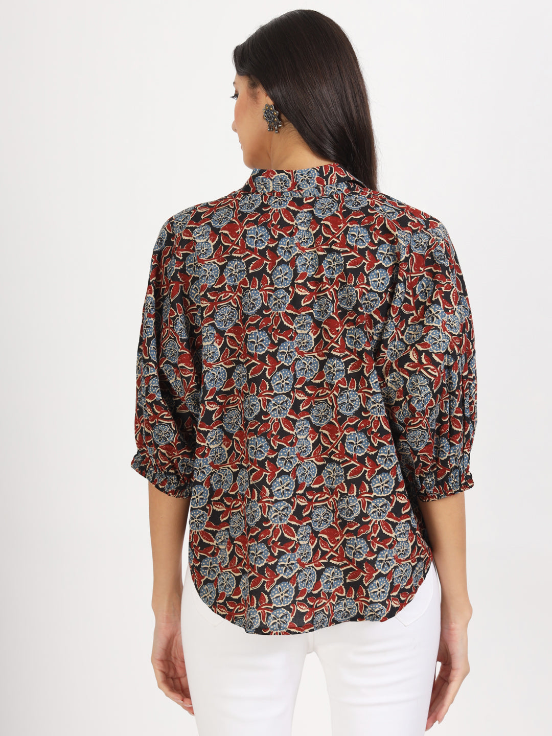 Black Floral Printed Cotton Shirt