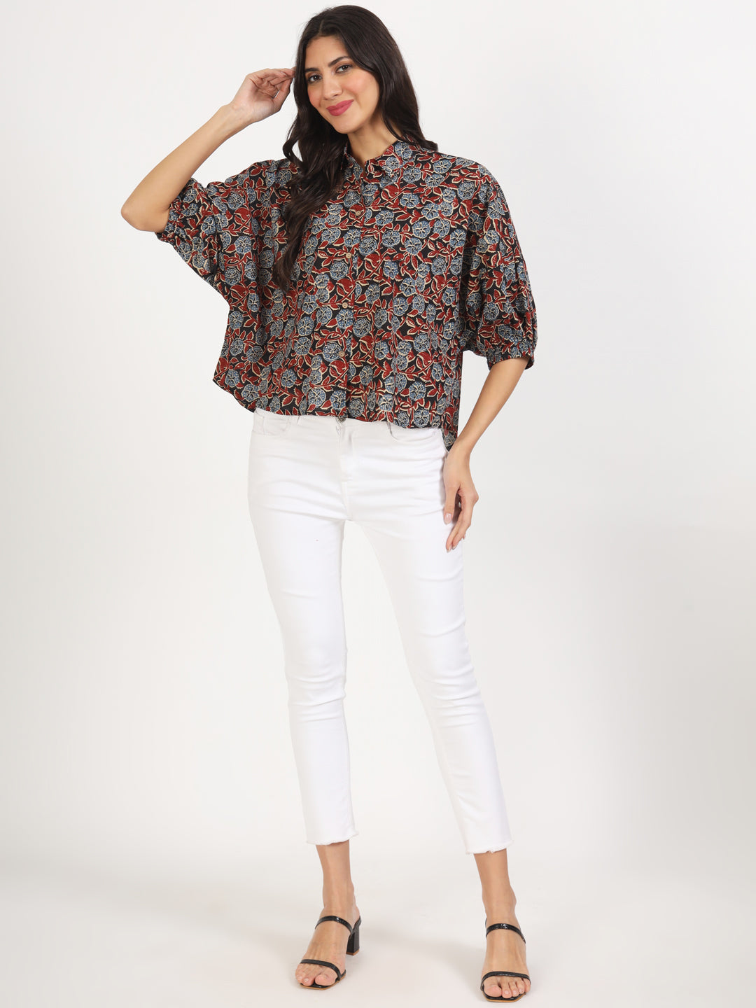 Black Floral Printed Cotton Shirt