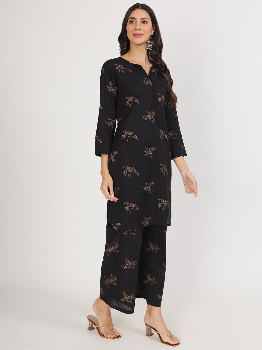 Black Printed Kurta with Trouser Co-Ord Set