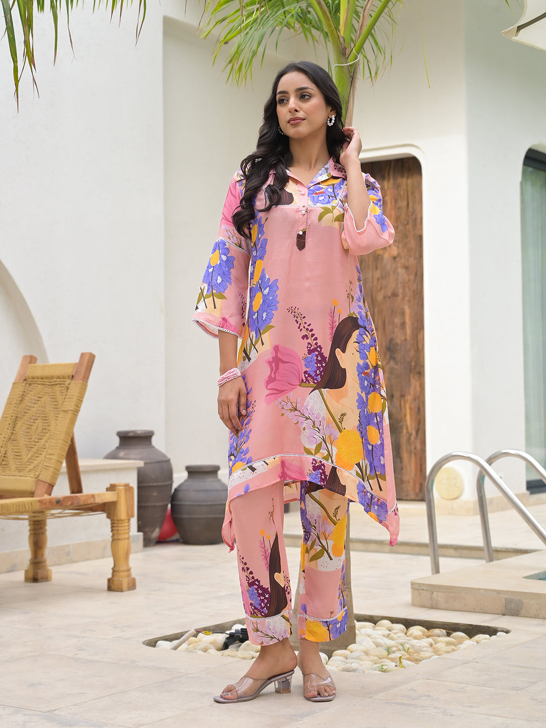 Pink Multi Digital Printed Muslin Co-ord set