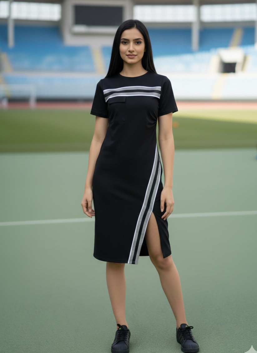Darcy Cotton Round Neck Slit Dress
