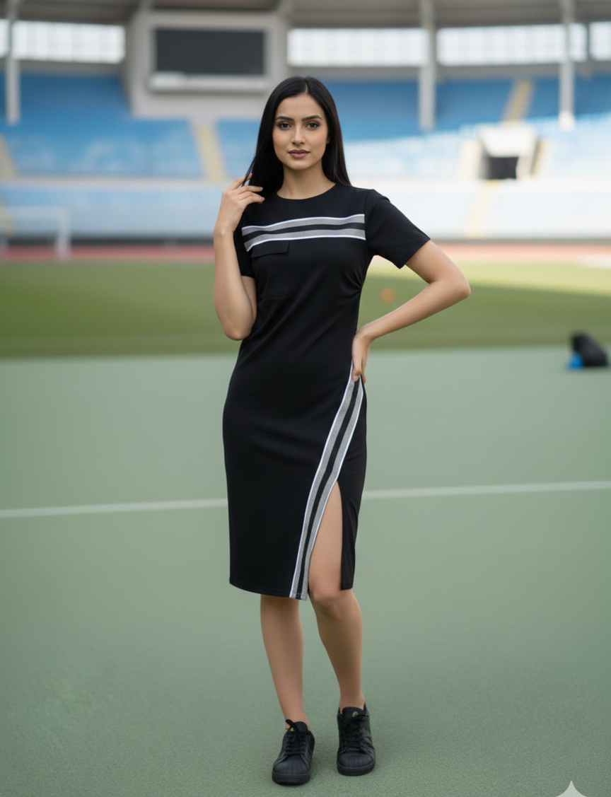 Darcy Cotton Round Neck Slit Dress