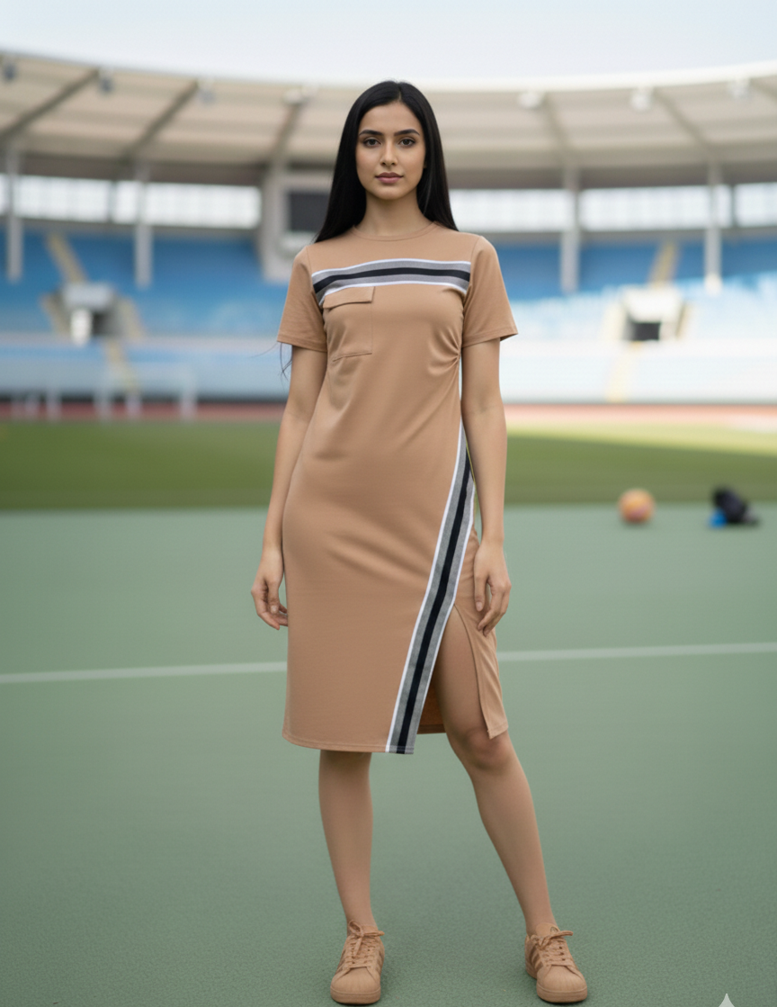 Darcy Cotton Round Neck Slit Dress