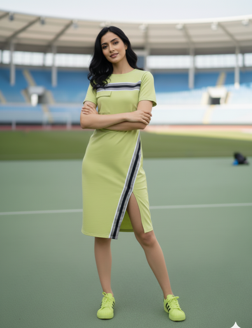 Darcy Cotton Round Neck Slit Dress
