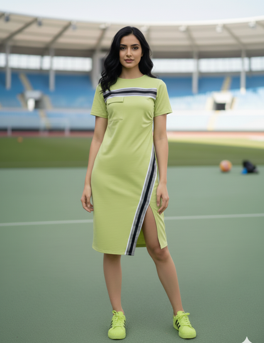Darcy Cotton Round Neck Slit Dress