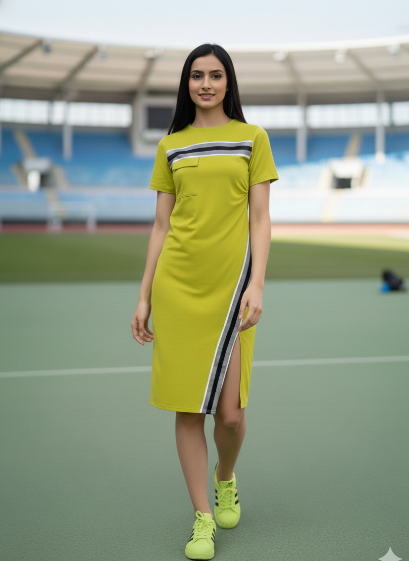 Darcy Cotton Round Neck Slit Dress