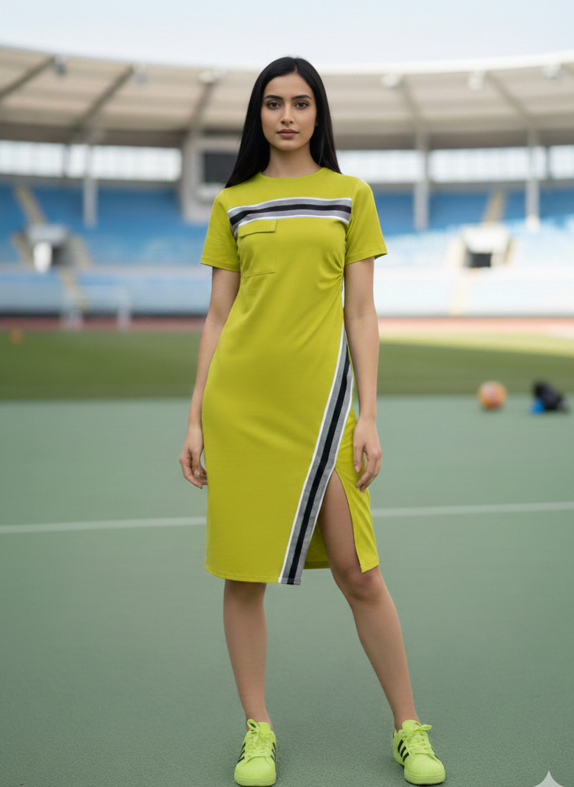 Darcy Cotton Round Neck Slit Dress