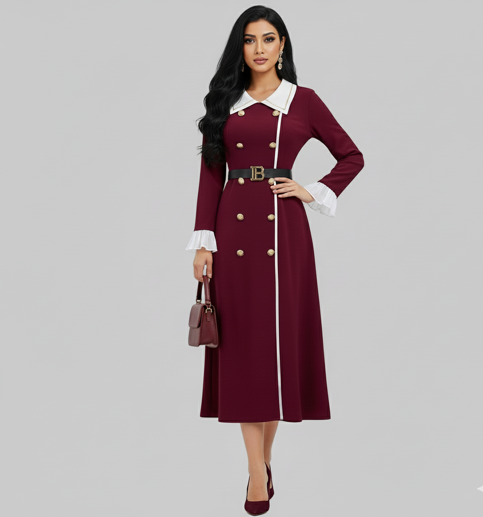 Eden Elegant Long Warm Maxi Dress With Belt