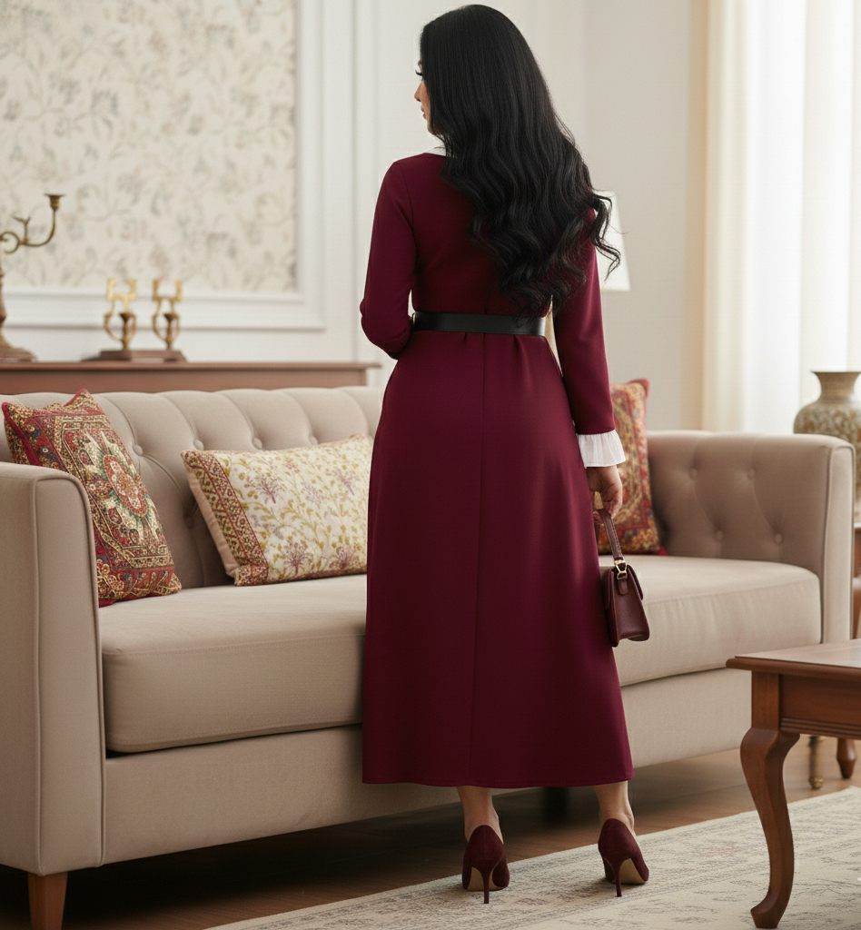 Eden Elegant Long Warm Maxi Dress With Belt