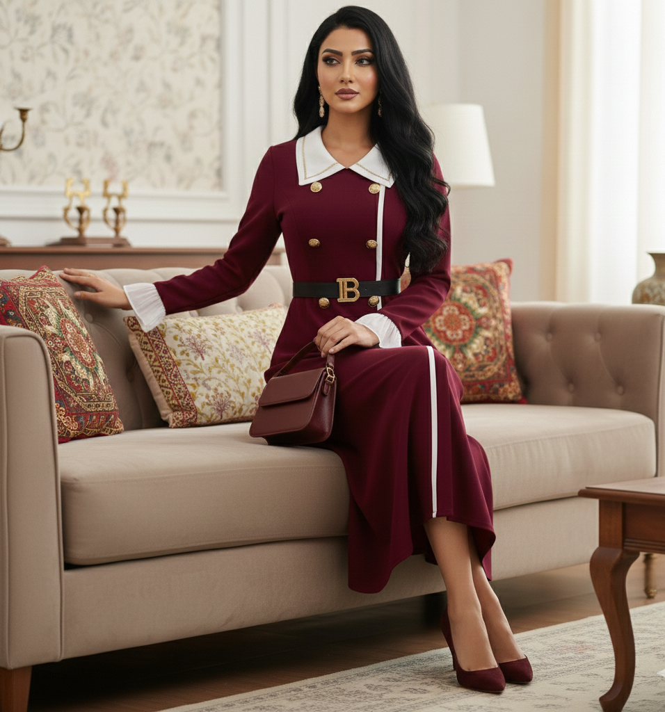 Eden Elegant Long Warm Maxi Dress With Belt