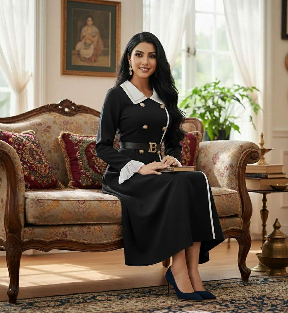 Eden Elegant Long Warm Maxi Dress With Belt