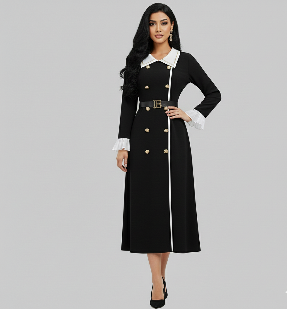 Eden Elegant Long Warm Maxi Dress With Belt