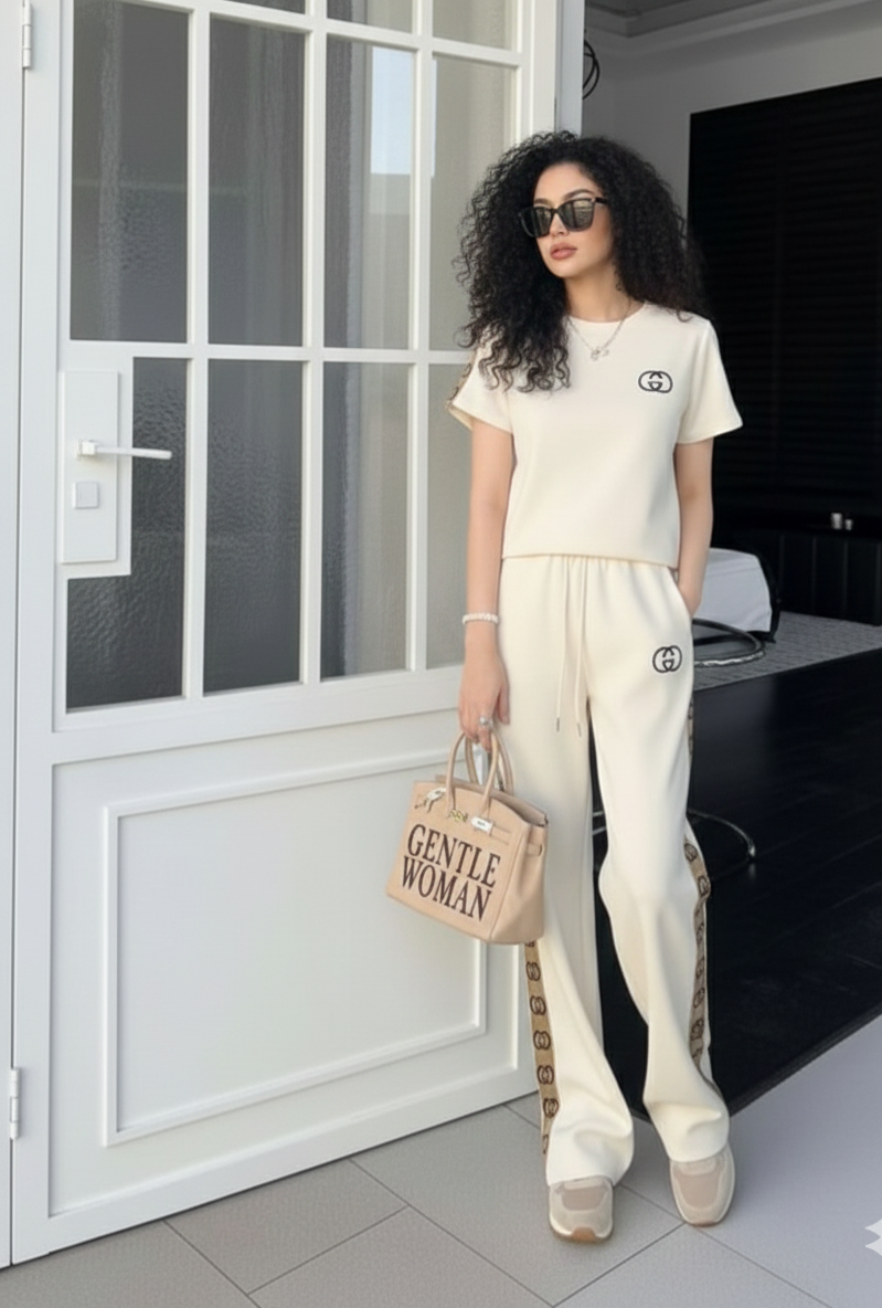 Mariko Luxury Women GG Logo Side Stripe Design Cord Set