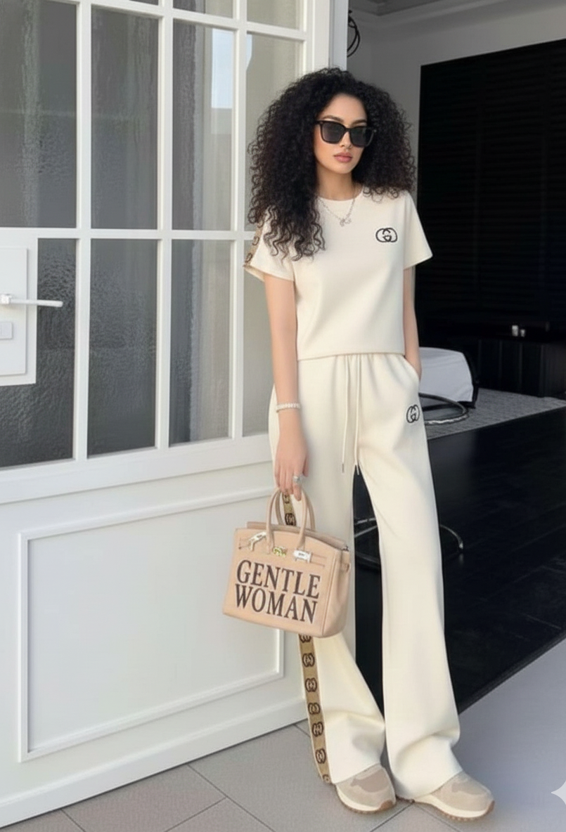 Mariko Luxury Women GG Logo Side Stripe Design Cord Set