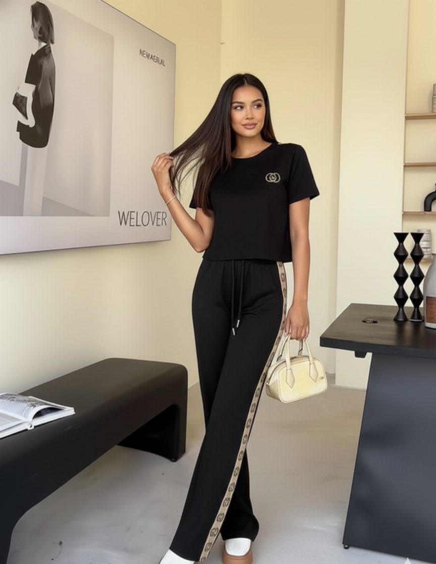 Mariko Luxury Women GG Logo Side Stripe Design Cord Set