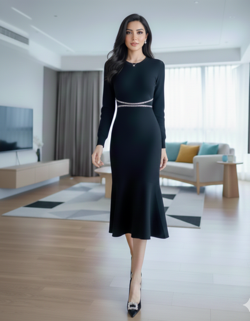 Hannah Fishtail Skirt Knitted Casual Long Sleeve Dress