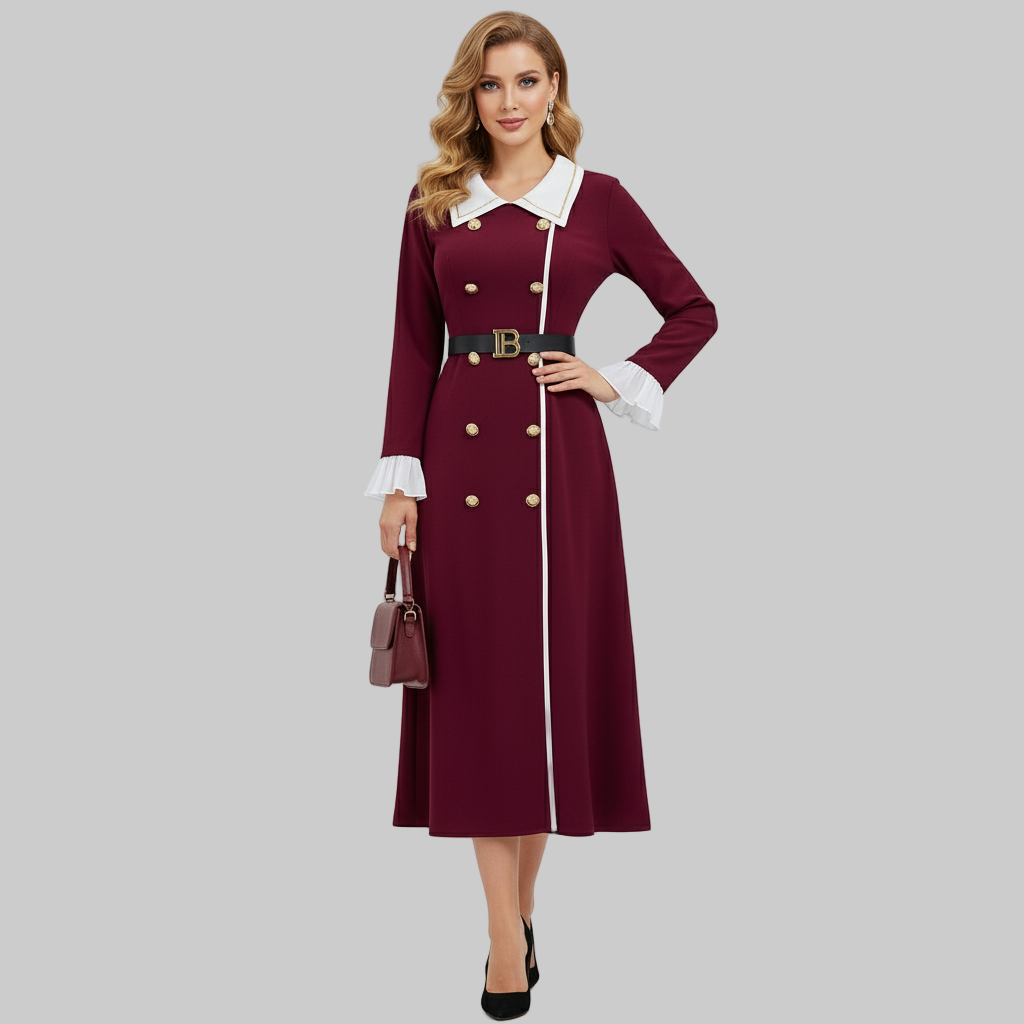 Eden Elegant Long Warm Maxi Dress With Belt