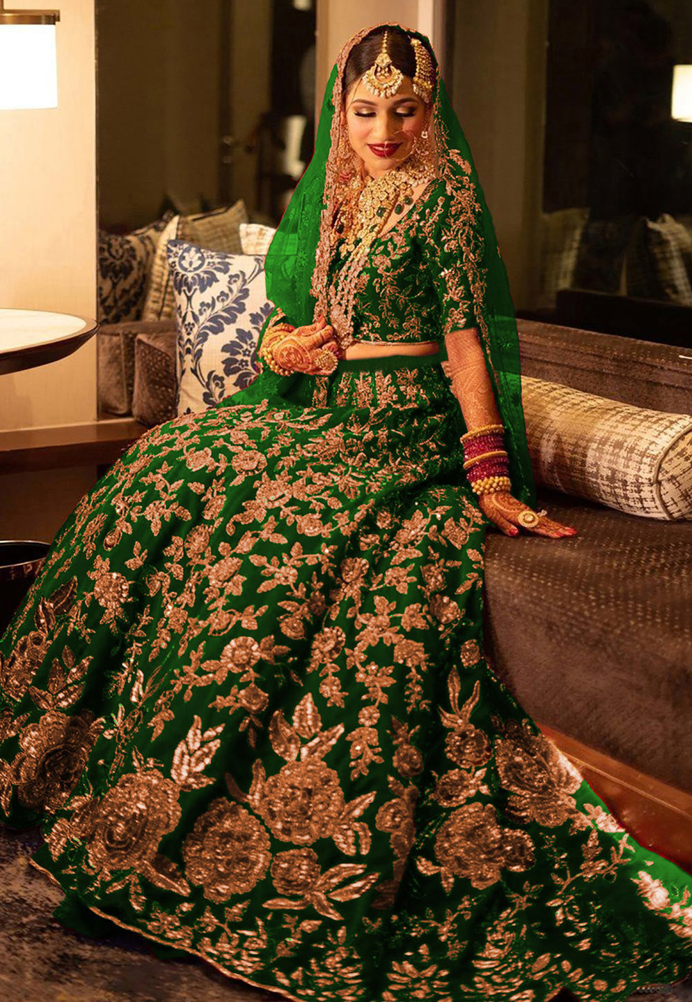 Green Velvet Diamond Lehenga Choli