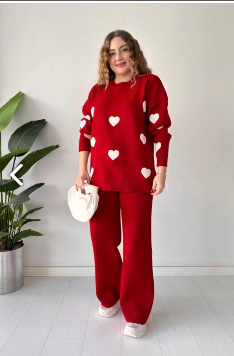 Heart printed Warm Winter Fleece Co Ord Set