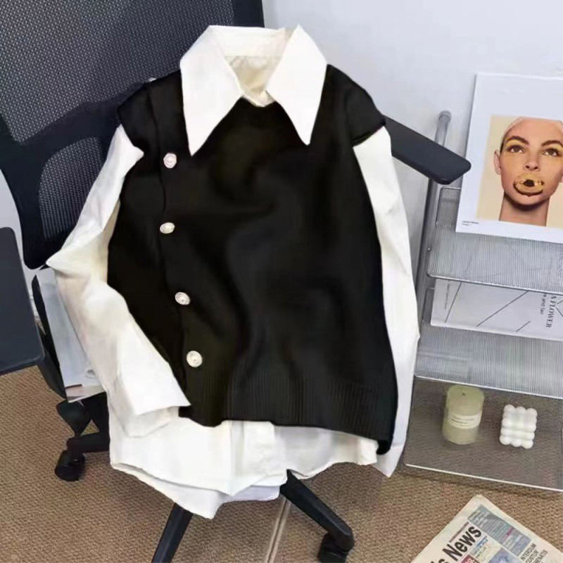 Ruth Women Candy Color Knitted Vest Shirt Set