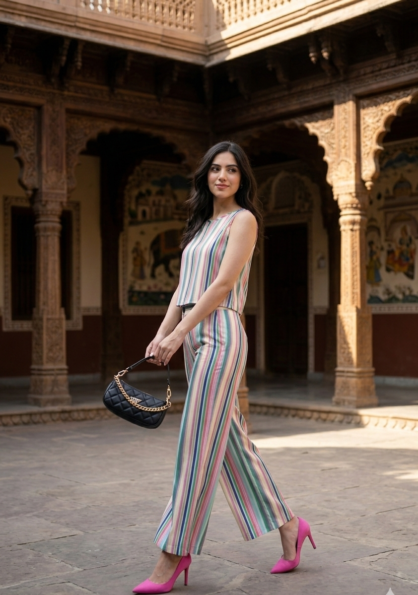 Hela Vertical Candy-Stripe Pattern 2- Piece Co-Ord Set