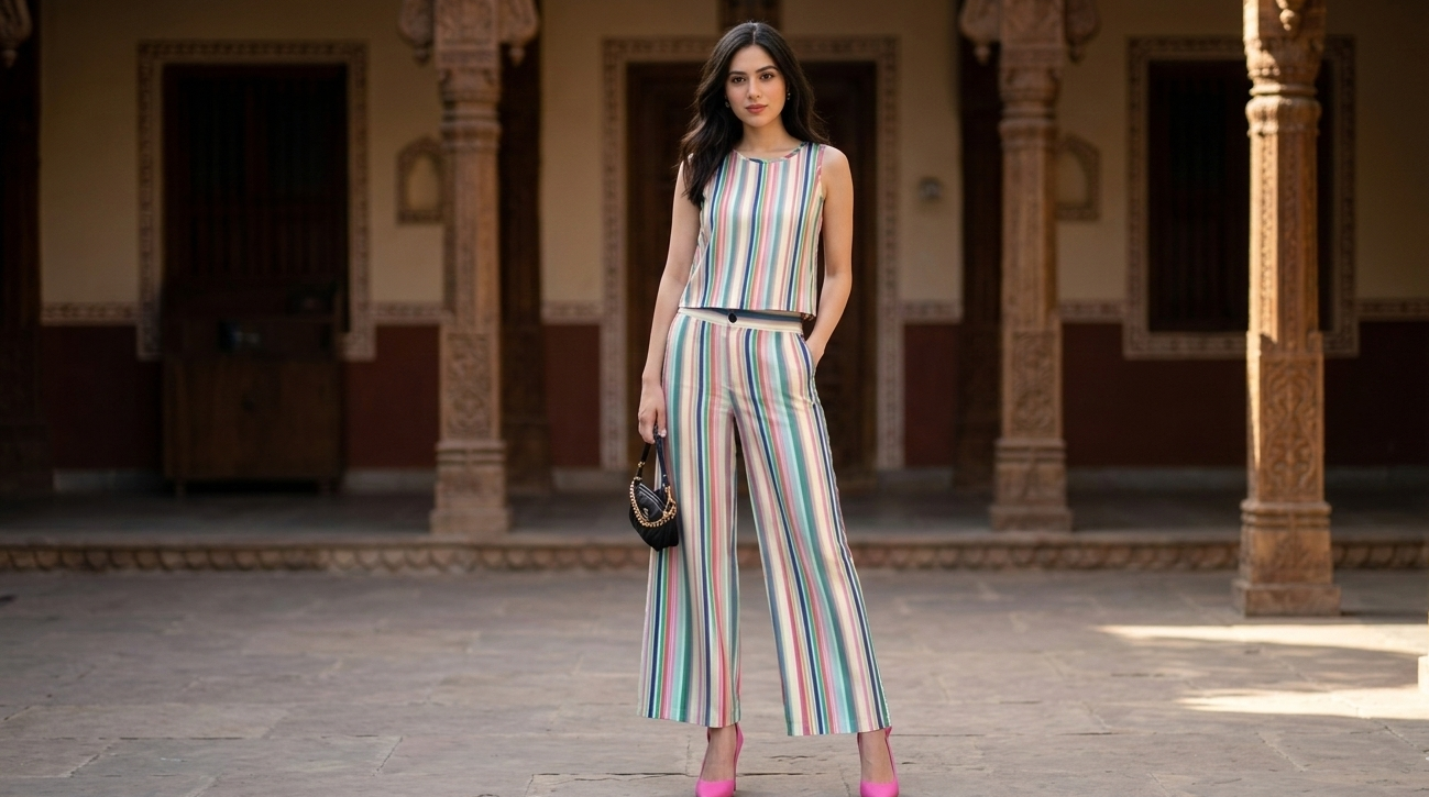 Hela Vertical Candy-Stripe Pattern 2- Piece Co-Ord Set