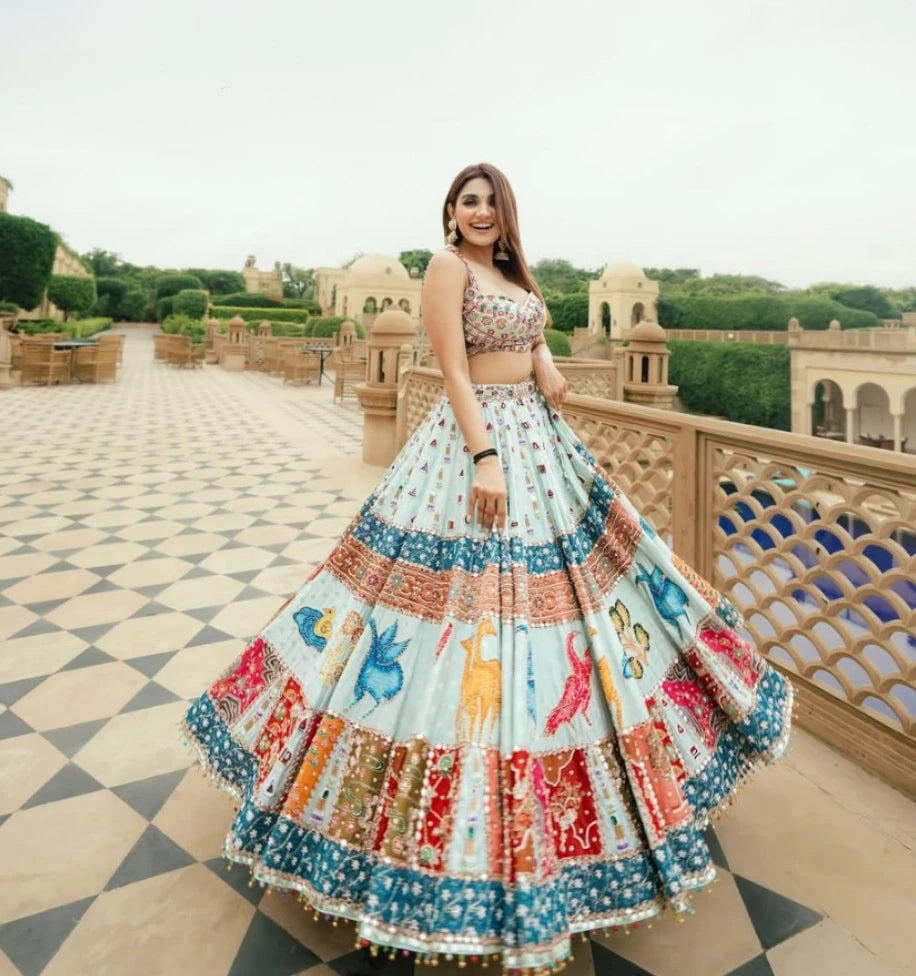 Garbha Spins- Beautiful Digital Print & Real Mirror Work Lehnga Choli