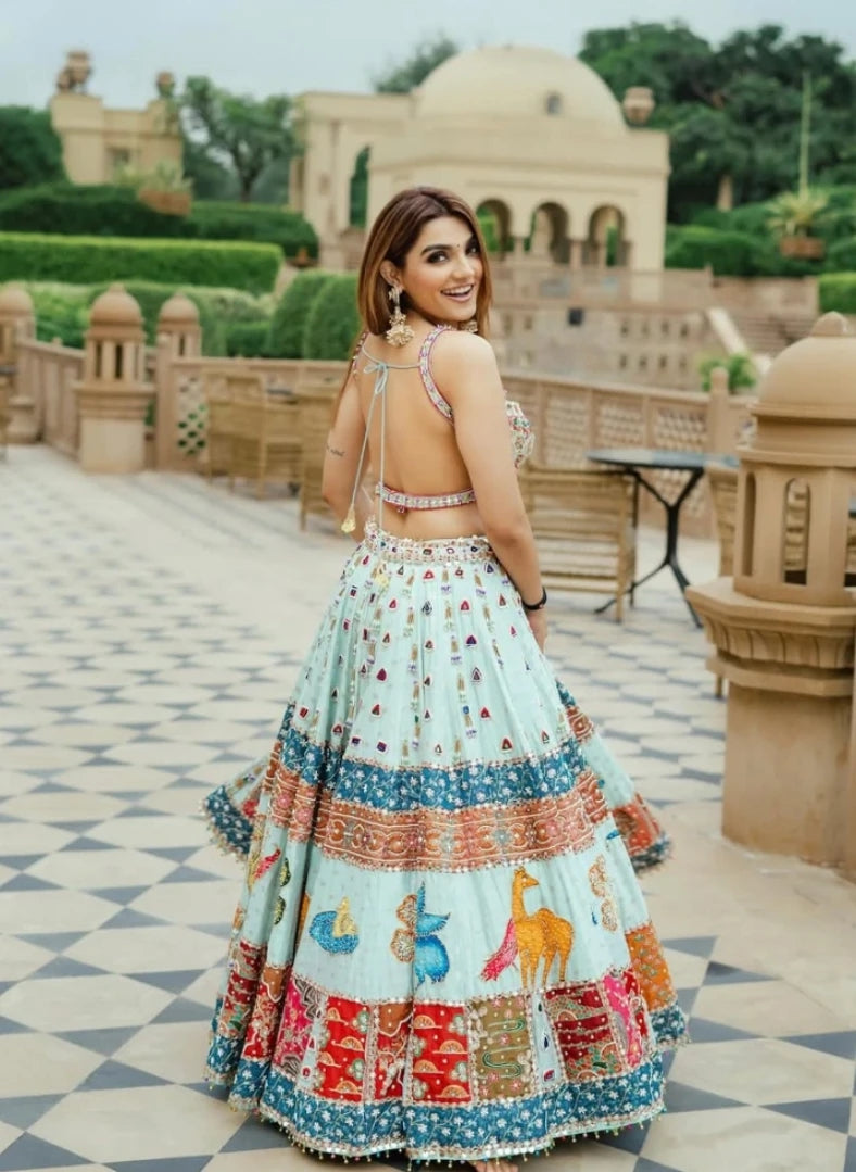 Garbha Spins- Beautiful Digital Print & Real Mirror Work Lehnga Choli
