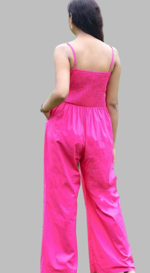 Leena Linen And Cotton Blend Floral Embroidery Jumpsuit